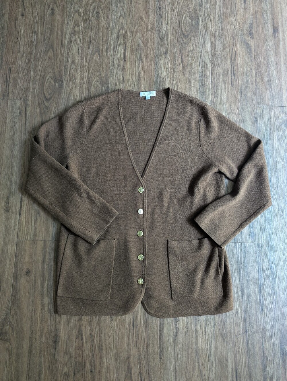 J. Crew Brown V-Neck Button Front Wool Cardigan Sz M